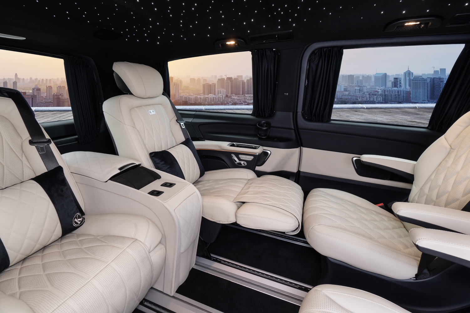 VIP PARTITION WALL With this model, your privacy is Priority. Decide for yourself on the variation of your seats and combine them with a partition wall with built-in 32 inch TV for the ultimate separation from the driver and entertainment option.